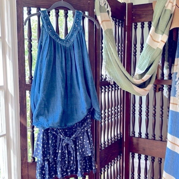 WHITEROOM + CACTUS Double Layered Mini Skirt Smocked Waist Tie Belt Medium SxSW - Picture 9 of 11